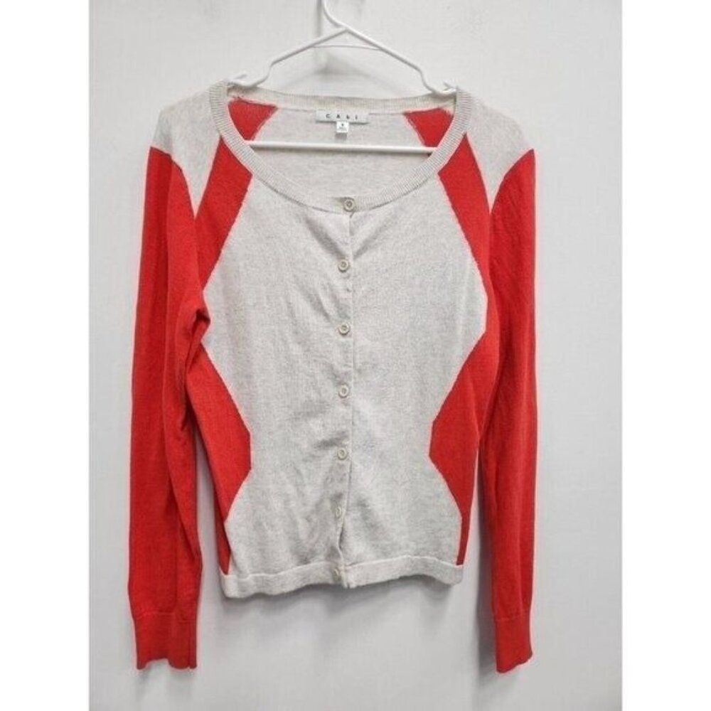 Cabi Womens Hourglass Cardigan Small Oatmeal Coral Button Front Timeless #192